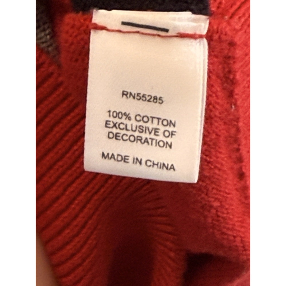 VTG 90s Express Men XL‎ Red/Black/Gray Argyle V-Neck Sweater Cotton Retro Preppy - Picture 4 of 5